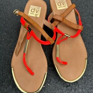 Dolce Vita Tan and Red Strappy Sandals